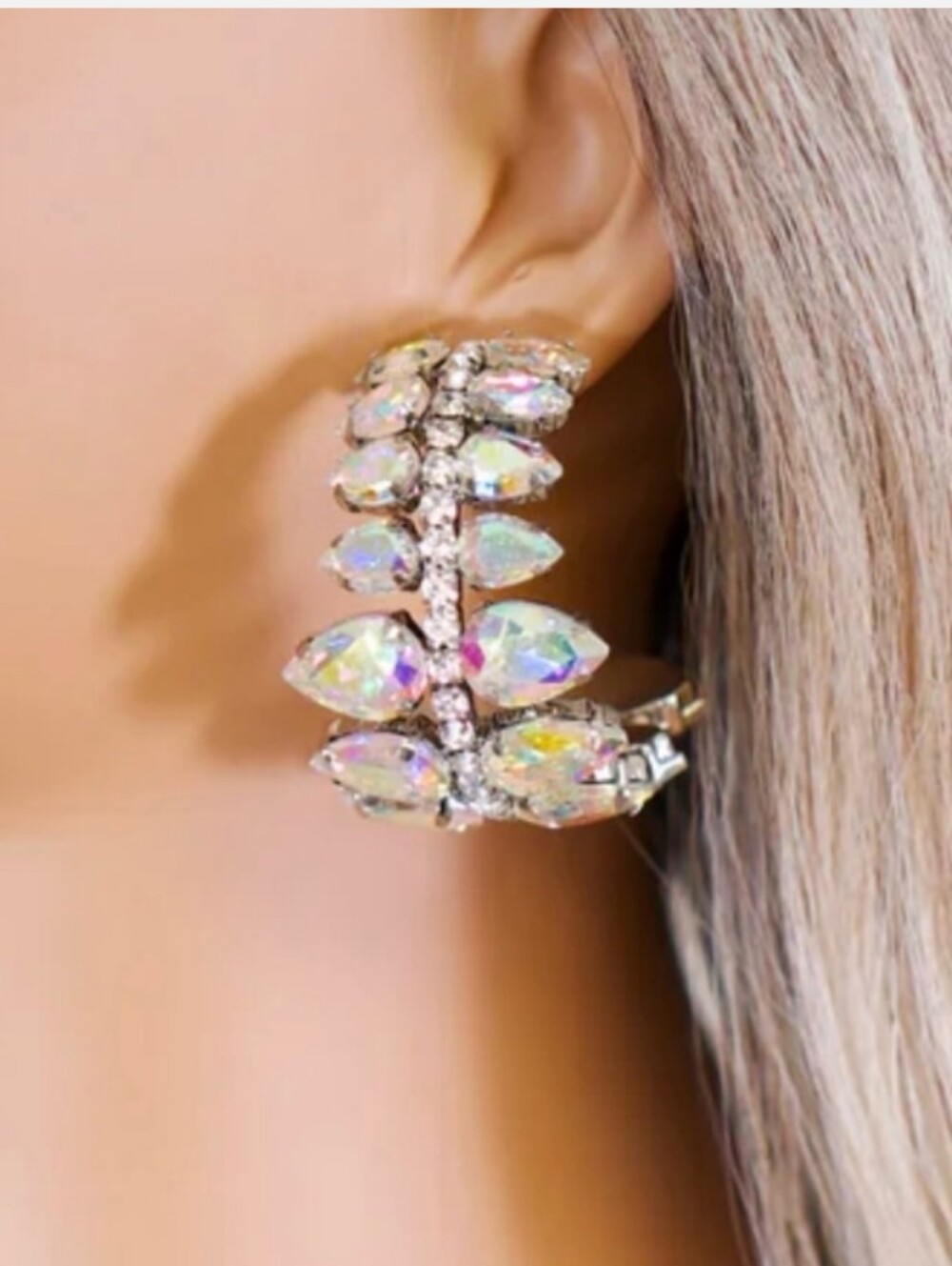 Lulu La La-Vine Hoop Earrings(Style JW290) Aurora Borealis Iridescent Rhinestone